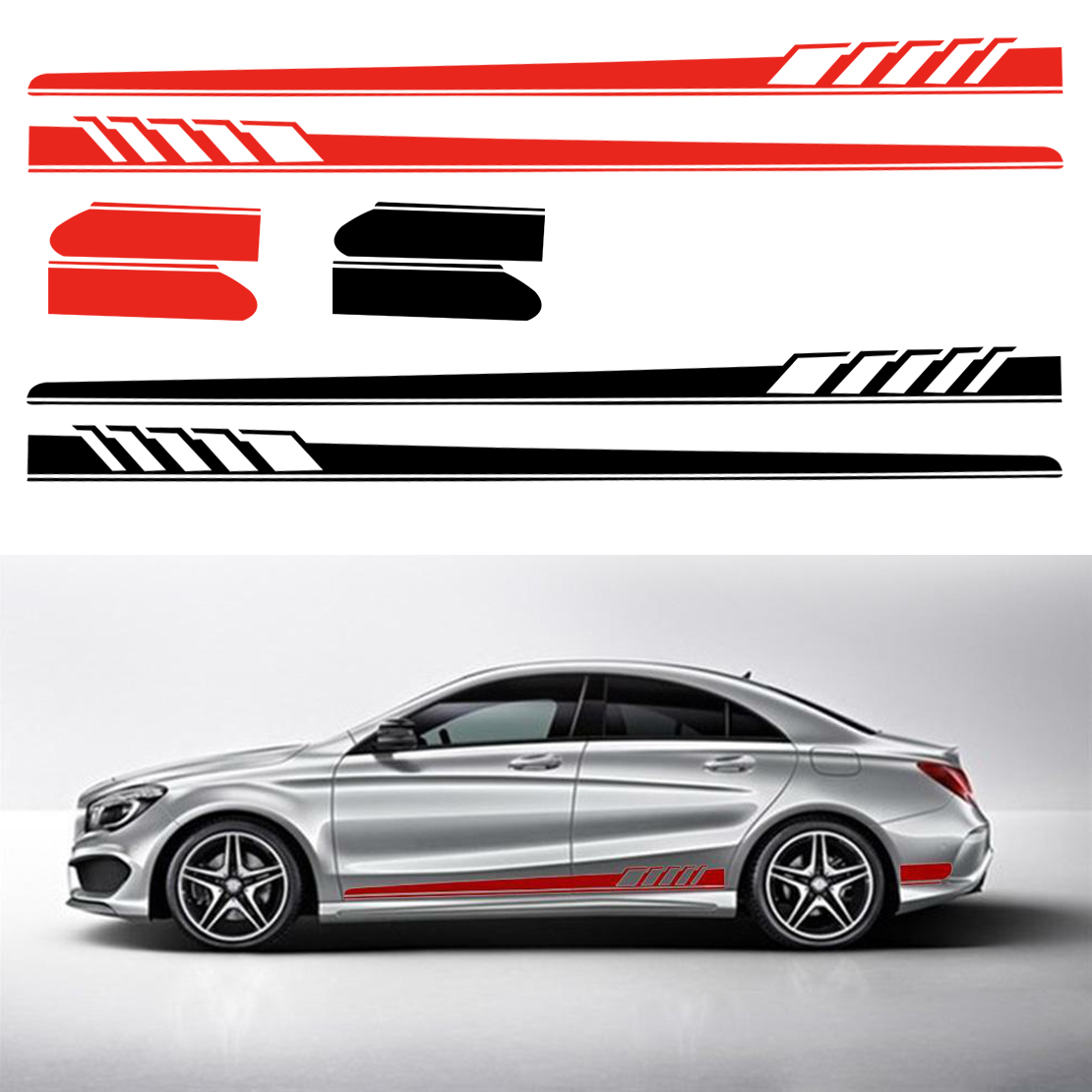 2Pcs Vinyl Car Side Body Long Stripe Decal Sticker Decor Fit for ...