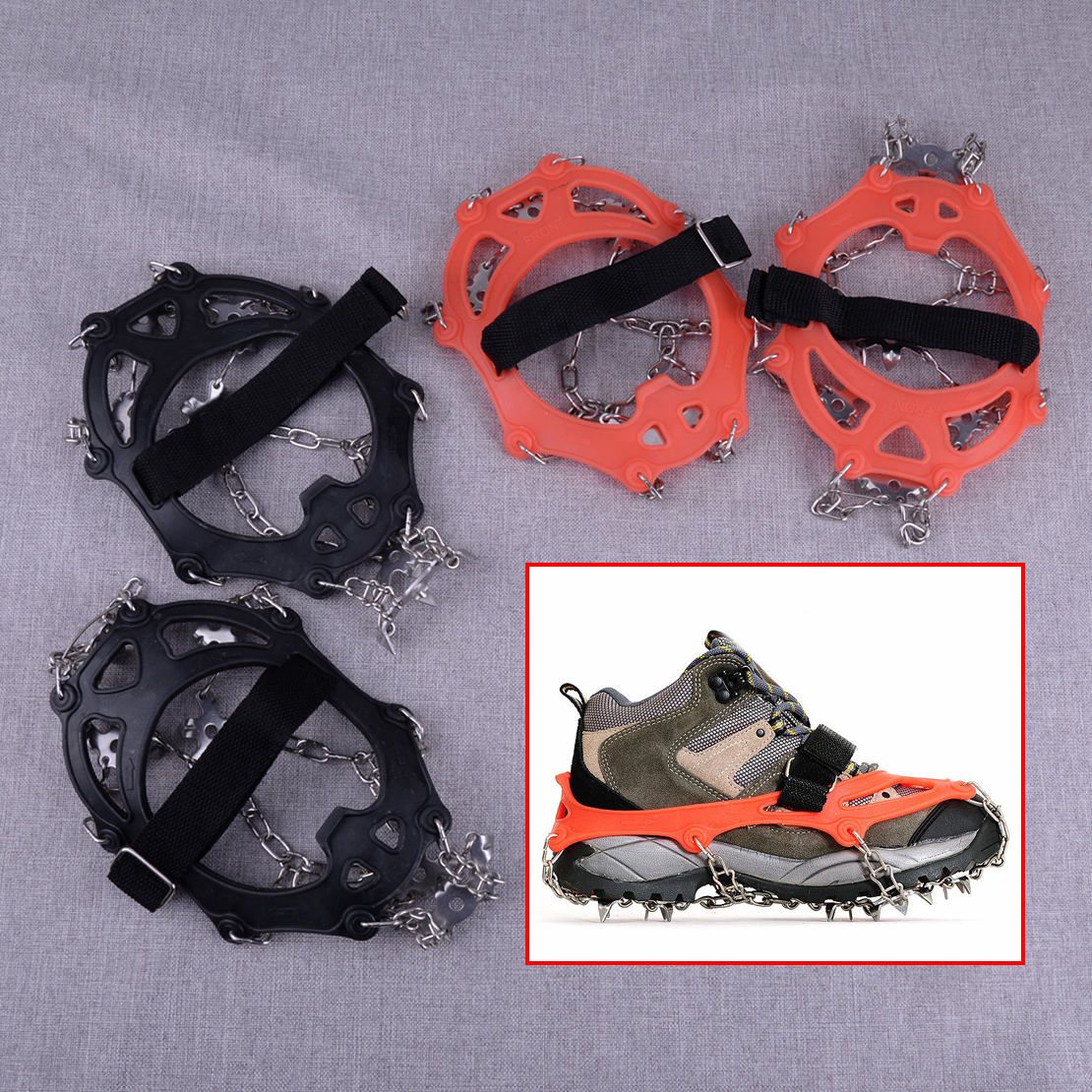 18 Teeth Anti-Slip Ice Hiking Climbing Shoe Spike Cleats Crampons ...