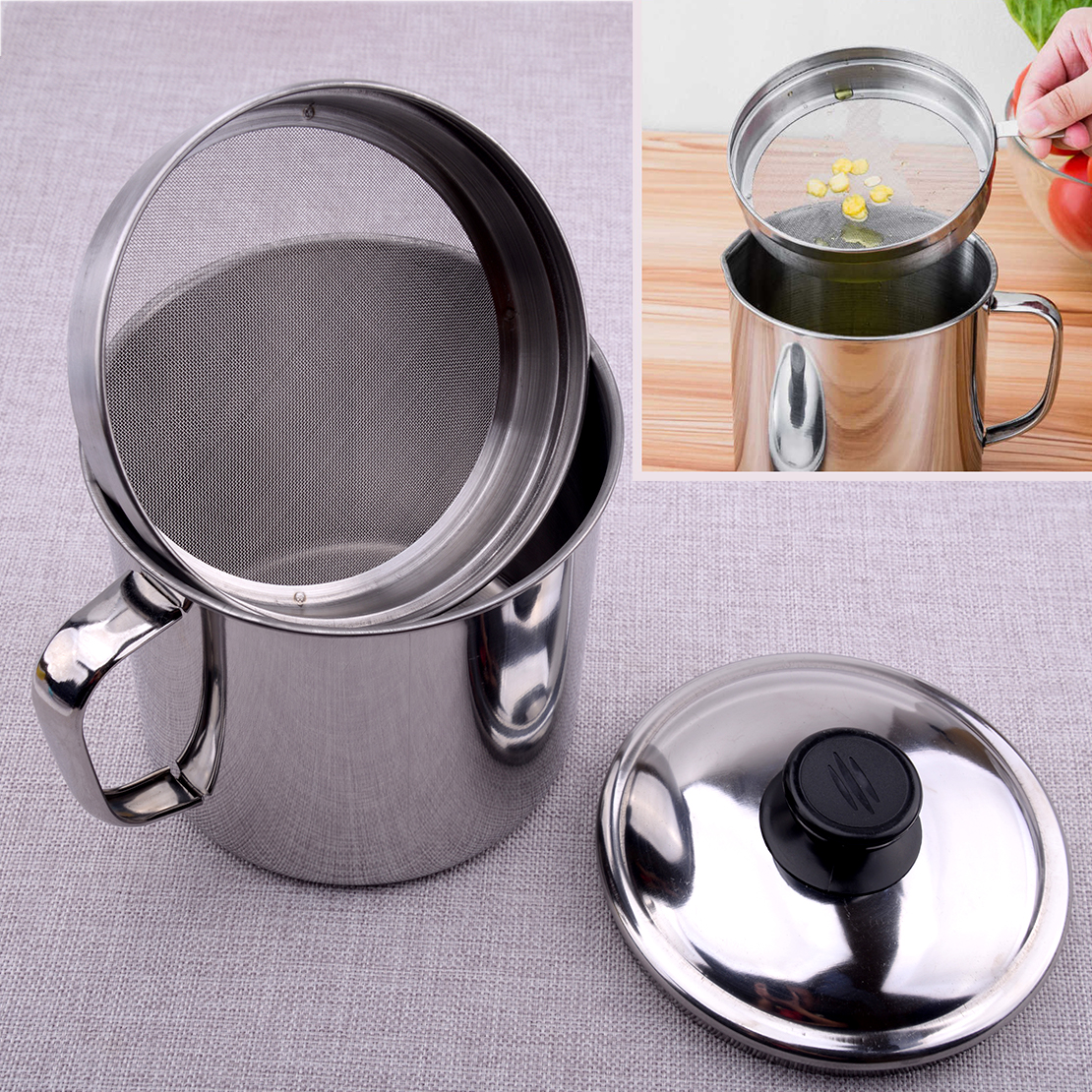 Kitchen Cooking Oil Filter Pot Soup Grease Stainless Steel Strainer   1 